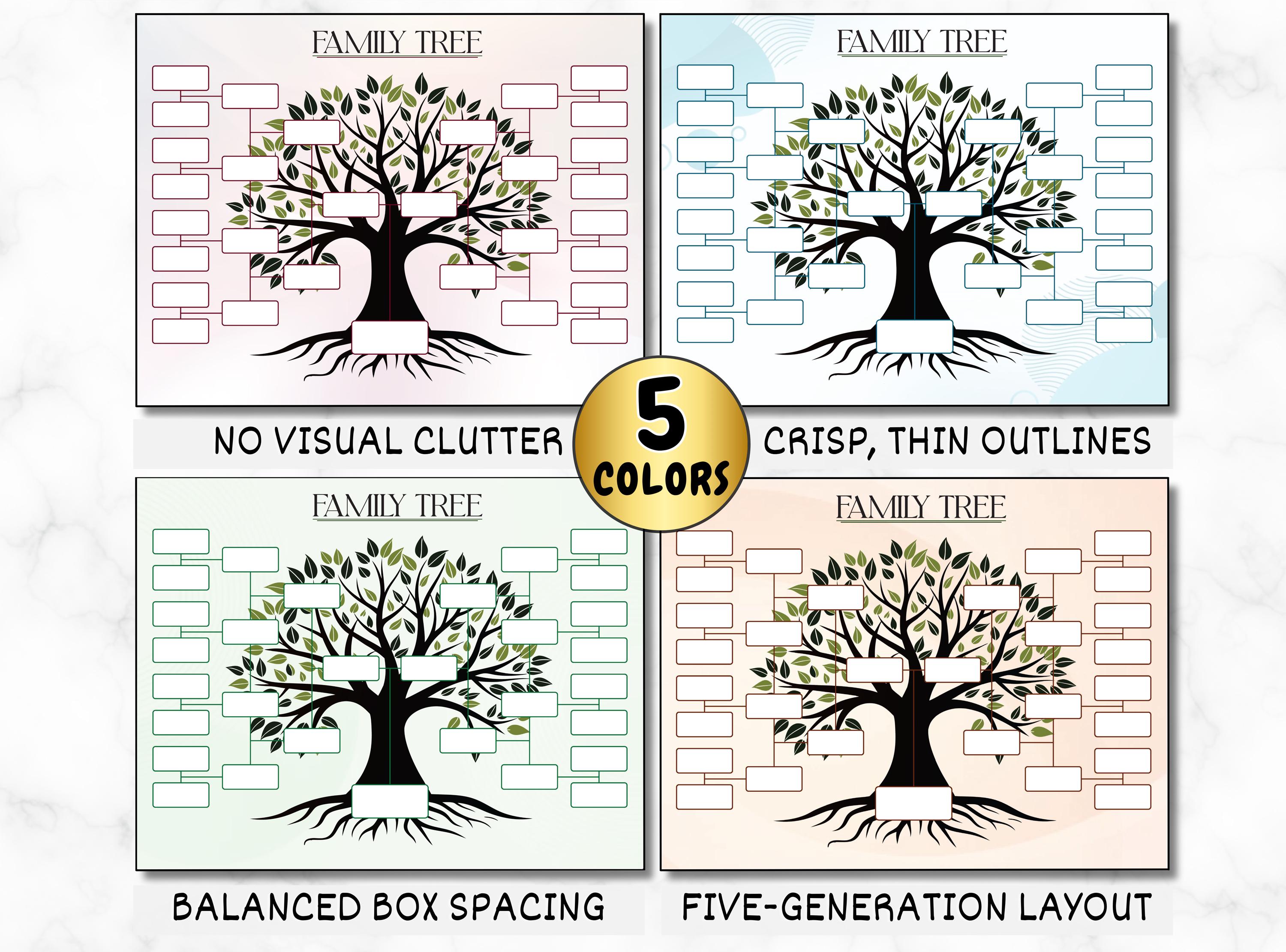 Family Tree Template 5 Generation, Fillable Family Tree Chart, Pedigree ...