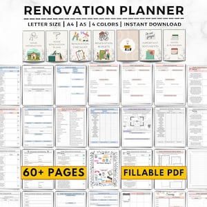 Planificateur de rénovations domiciliaires, Planificateur de rénovations pour projets de bricolage, Liste de contrôle pour la rénovation, Budget de rénovation, Aménagement intérieur, Rénovation de maison