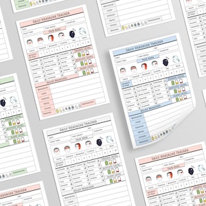May include: A set of printable daily headache trackers. Each tracker includes sections for recording date, start time, duration, pain area, severity of pain, triggers, relief measures, energy level, activity level, and sleep level. The trackers are designed to help people track their headaches and identify potential triggers.