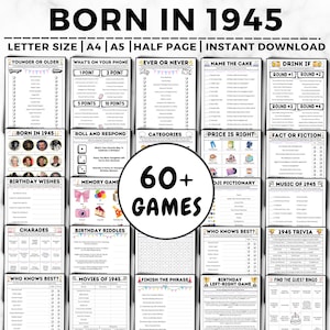 80th Birthday Party Games, Born in 1945, 80th Birthday Games, Born In 1945 Games, Trivia Game, Price Is Right, 1945 Born, 1945 Birthday