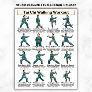 Walking Tai Chi For Seniors Beginners Printable, Standing Tai Chi Steps Exercise Chart, Balance Stability Workout, Gentle Low Impact PDF