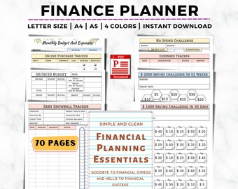 Financial Planner Printable, Budget, Savings, Debt Tracker (Digital Download)