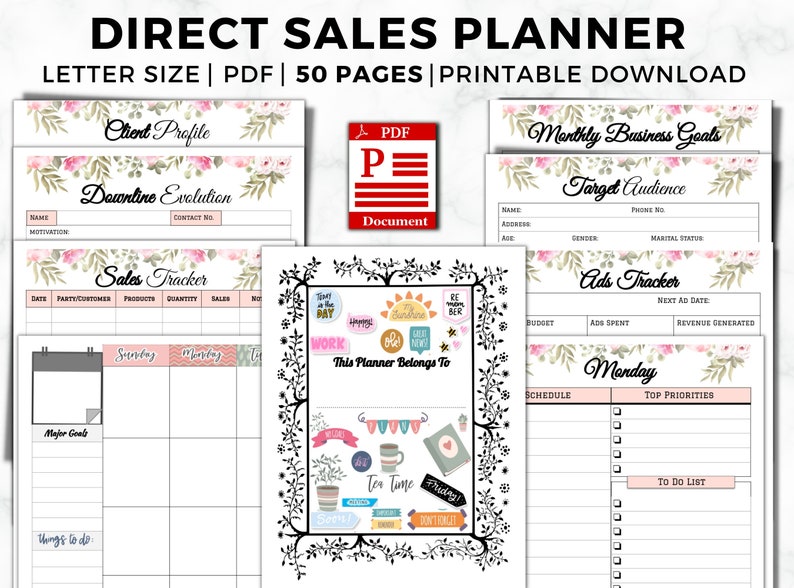 Direct Sales Planner Printable, MLM Business Marketing Bundle (PDF) image 1