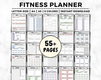 Printable Fitness Planner Bundle: Health, Workout, Meal Tracker (Digital Download)
