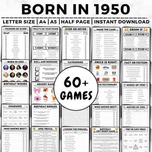 75th Birthday Games, Born in 1950, 75th Birthday Games, Born In 1950 Games, 1950 Trivia Game, 75 Year Old Games, 1975 Born, 1975 Birthday