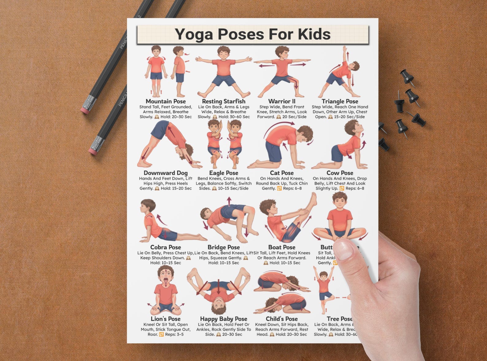 Kids Yoga Poster, Yoga Poses for Children Chart, Mindfulness Activities