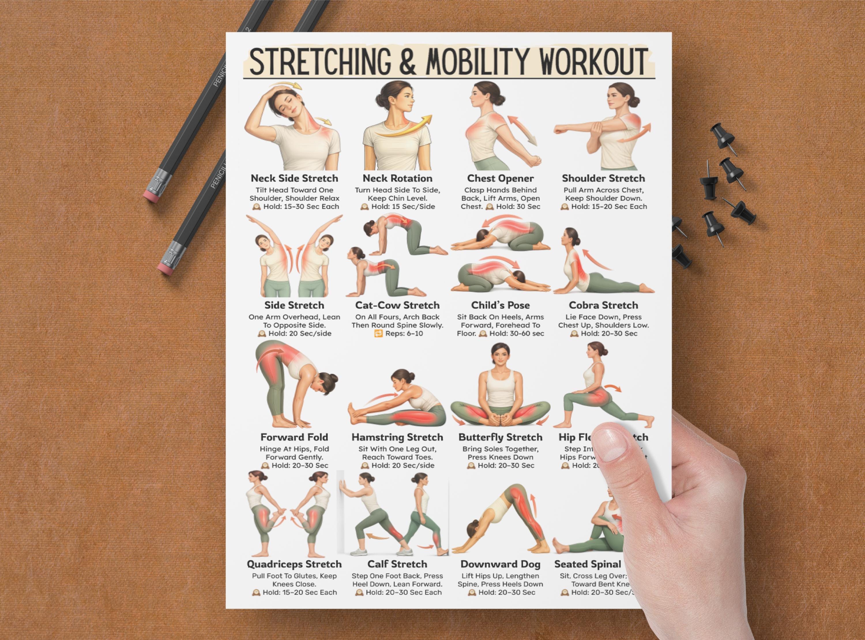 Stretching Exercises & Mobility Workout, Full Body Stretch Chart ...