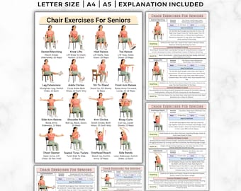 Chair Exercises For Seniors, Seated Exercise Chart, Full Body Seated Workout, Low Impact Gentle, Sitting No Equipment Elderly Home Fitness