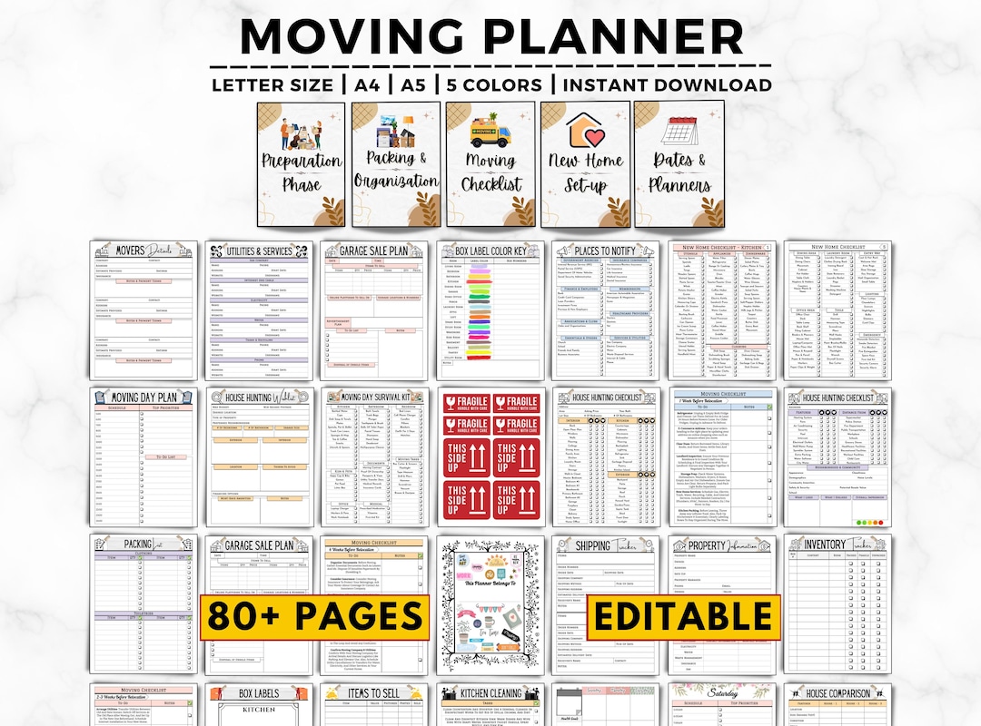 Moving Checklist, Moving Planner, Relocation Planner, Moving Labels ...