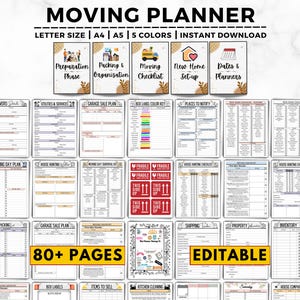 Moving Checklist, Moving Planner, Relocation Planner, Moving Labels, New Home Essential Checklist, Moving States, Garage Sale, Moving Binder