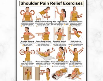 Shoulder Pain Relief Exercises, Rotator Cuff Stretches, Shoulder Impingement Relief Exercise Rehab, Stretches For Shoulder Mobility Poster