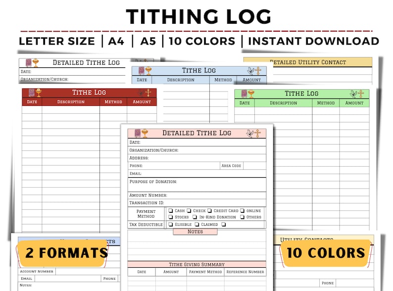 Church Tithe Log Church Tithe Tracker, Donation Record, Printable & Fillable PDF - Etsy