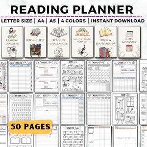 Reading Journal Printable, Book Reading Planner, Reading Challenge, Book Review, Book Shelf, Monthly Reading Journal, Reading Tracker Bundle