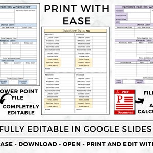 Product Pricing Sheet, Printable &amp; Editable Pricing Worksheet, Pricing Calculator, Auto ...