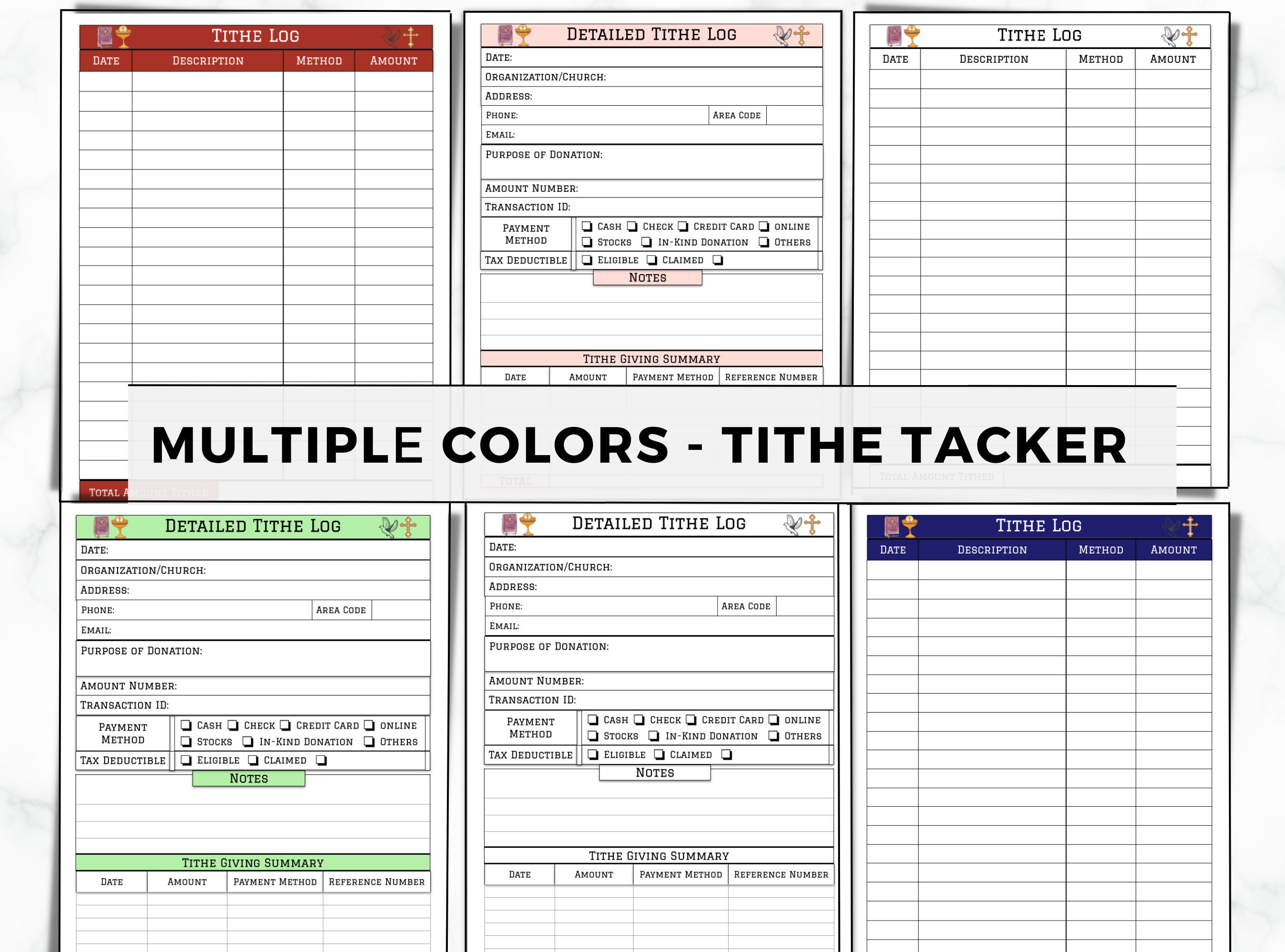 Church Tithe Tracker, Donation Record, Printable & Fillable PDF - Etsy