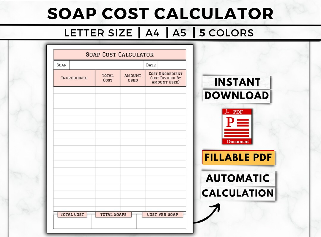 Soap Cost Calculator, Soap Making Cost Breakdown, Soap Ingredient Cost