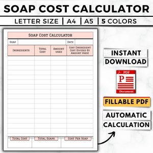 Calcolatore del costo del sapone, ripartizione dei costi di produzione del sapone, calcolo del costo degli ingredienti del sapone, prezzi del sapone, attività del sapone, calcolatore del costo delle ricette del sapone