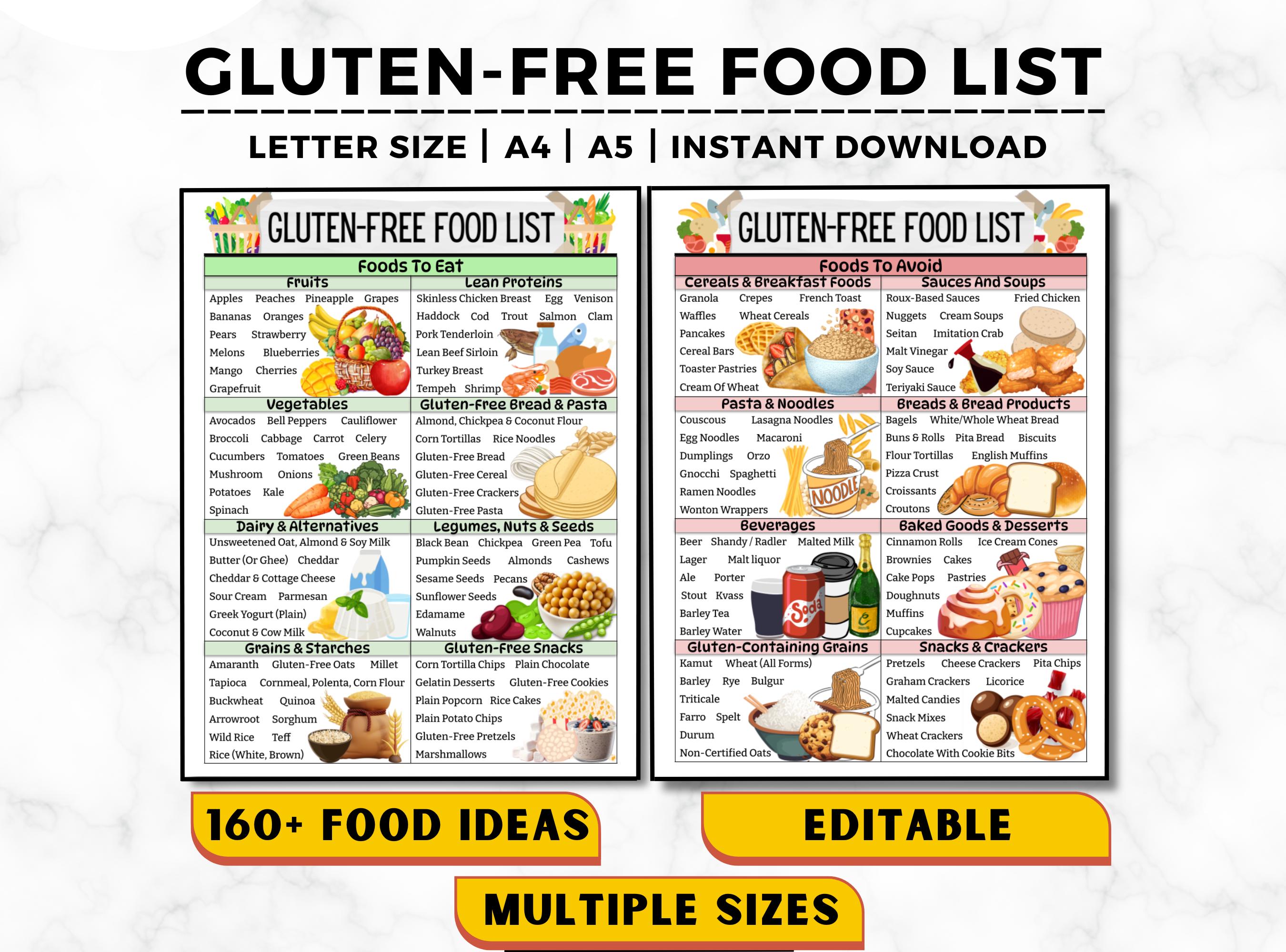 gluten free food list, gluten free grocery list, gluten free