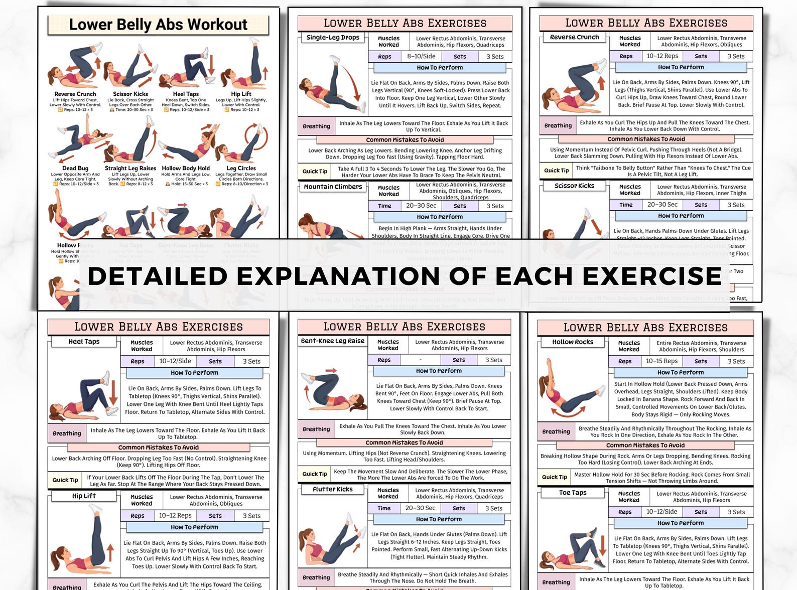 Belly Exercise .pdf Lower Belly Abs Workout Poster, Lower Ab Exercises Printable, Core ...
