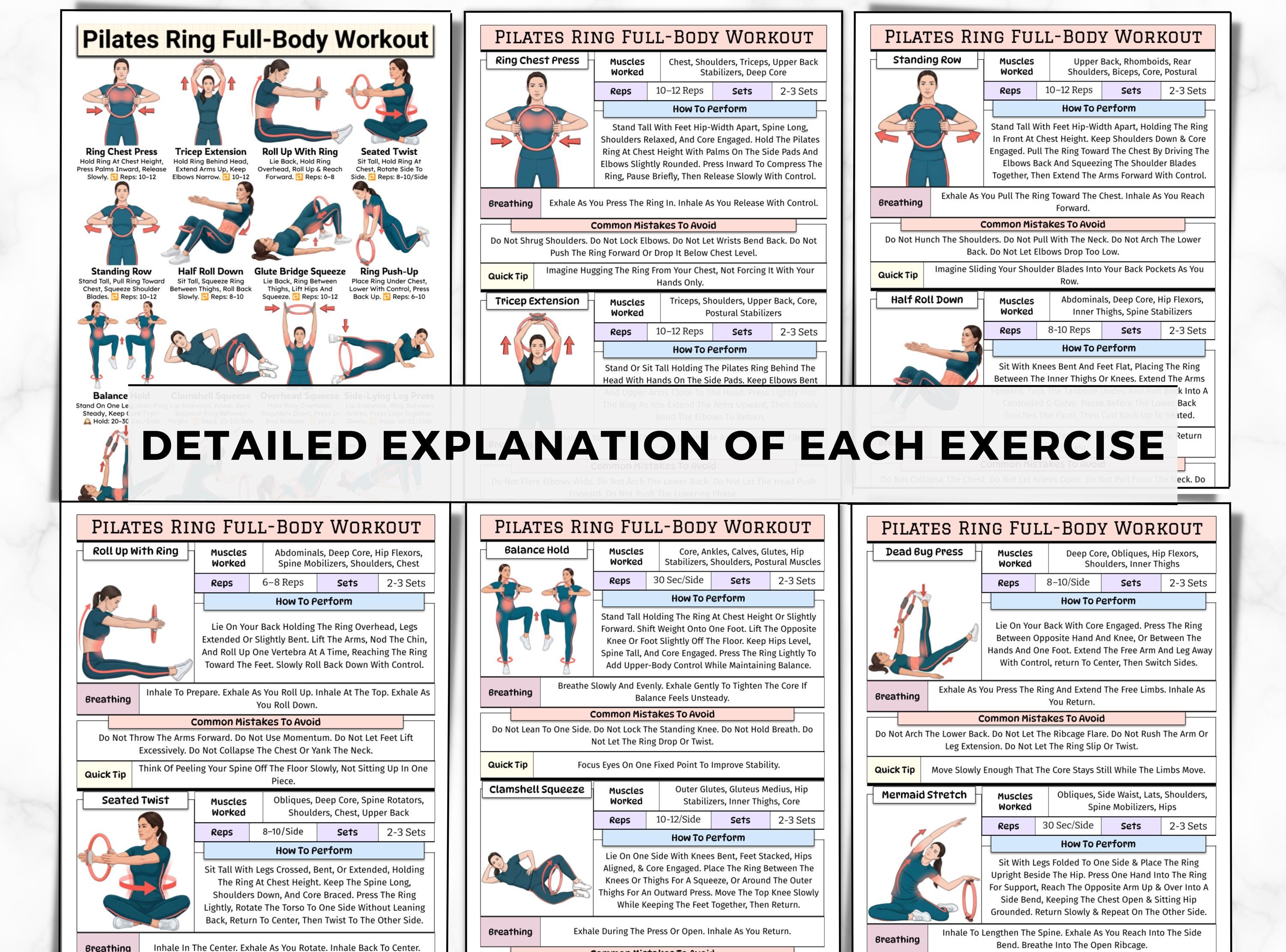 Pilates Ring Full Body Workout Printable Poster, Magic Circle Exercises ...