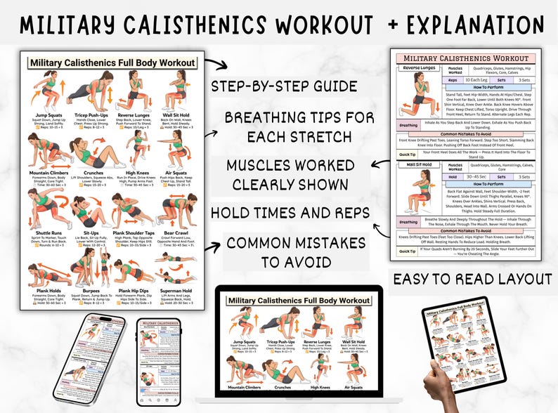 Military Calisthenics Workout Plan Printable Full Body Bodyweight ...