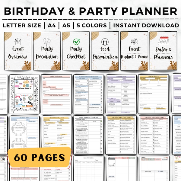 Birthday Planner, Party Planner, Kids Birthday, Event Planner, Party Checklist, Party Budget, Birthday Organizer, Guest List, Event Planning