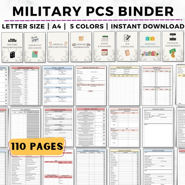 PCS-Ordner zum Ausdrucken, PCS-Checkliste, militärischer Umzugsplaner, militärischer Familien-Umzugsordner, PCS-Umzug, Umzugsplaner, PCS-Kosten-Tracker