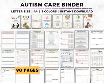 Autisme zorg binder, autisme planner afdrukbaar, speciale behoeften kind planner, autistisch kind werkblad, neurodivergerend, autisme therapie dagboek