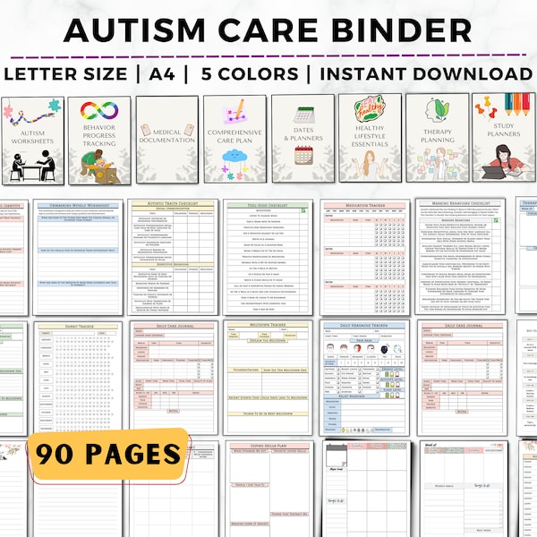 Autisme zorg binder, autisme planner afdrukbaar, speciale behoeften kind planner, autistisch kind werkblad, neurodivergerend, autisme therapie dagboek