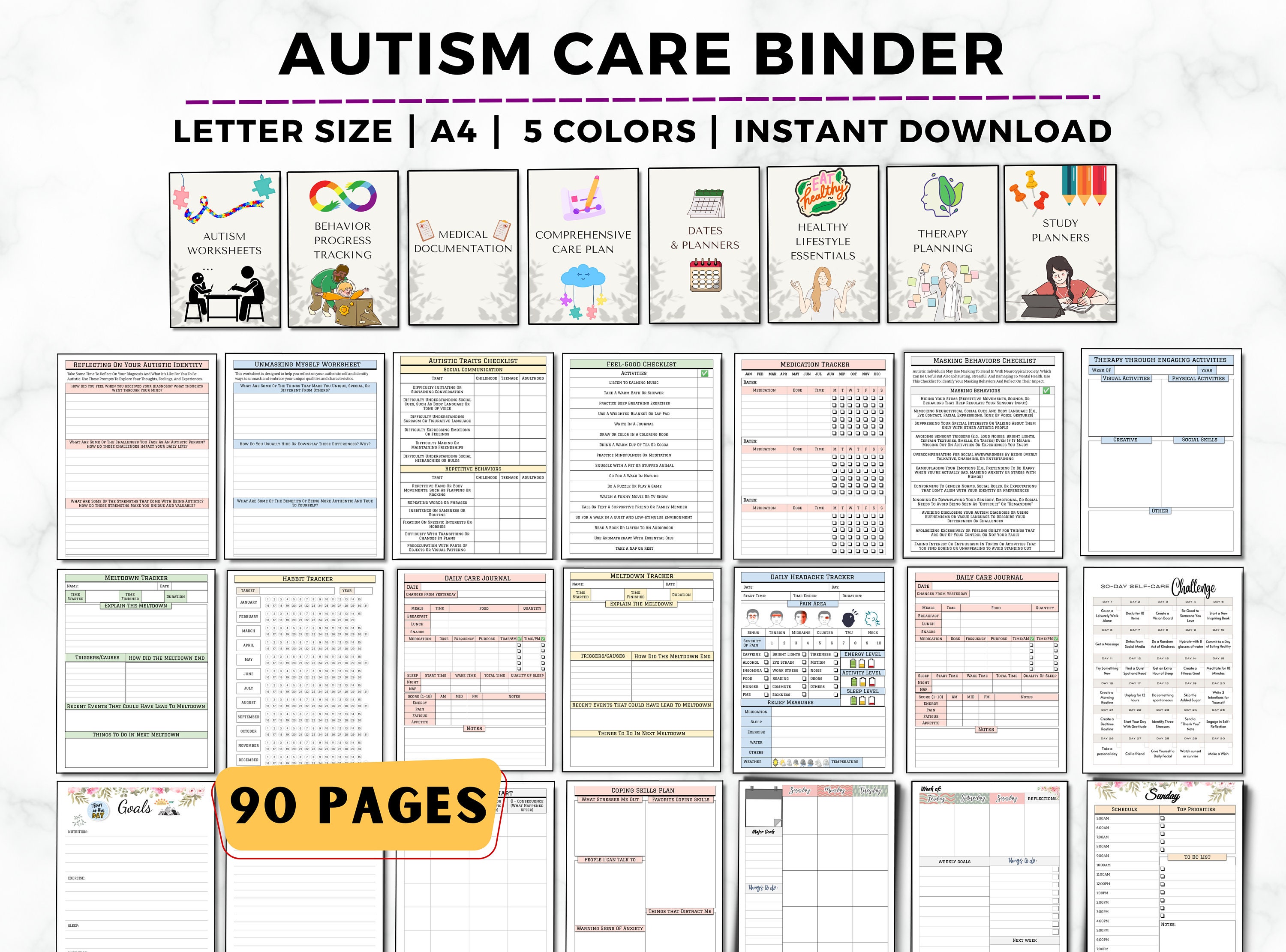 Autism Care Binder, Autism Planner Printable, Special Needs Child Planner, Autistic Child Worksheet, Neurodivergent, Autism Therapy Journal