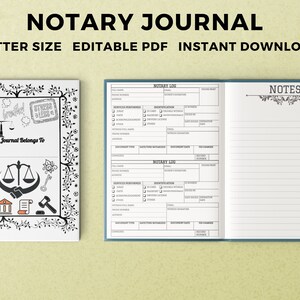 Printable Notary Journal, Notary Public Record Book to Log Notarial ...