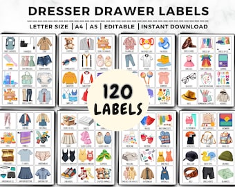 Kids Dresser Drawer Organization Labels, Clothing Closet Storage (PDF)
