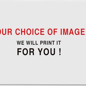 Pode incluir: Fundo branco com texto vermelho que diz "YOUR CHOICE OF IMAGE! WE WILL PRINT IT FOR YOU!" e um pequeno logotipo vermelho que diz "mojo mat" no canto inferior direito.