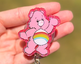 Pink Care Bear Retractable Badge Reel
