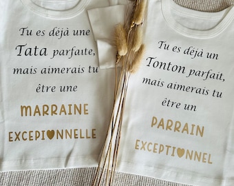 T shirt/ maillot/ personnalisé/cadeau / naissance / parrain / marraine/ bebe/famille