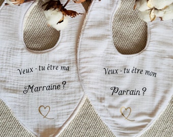 bavoirs personnalisés/ veux tu être ma marraine/veux tu être mon parrain/bebe/ famille / cadeau