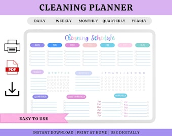 Plantilla de planificador de limpieza, lista de verificación de limpieza editable, programa de limpieza, planificador de limpieza para TDAH, registro de limpieza imprimible, plan de limpieza