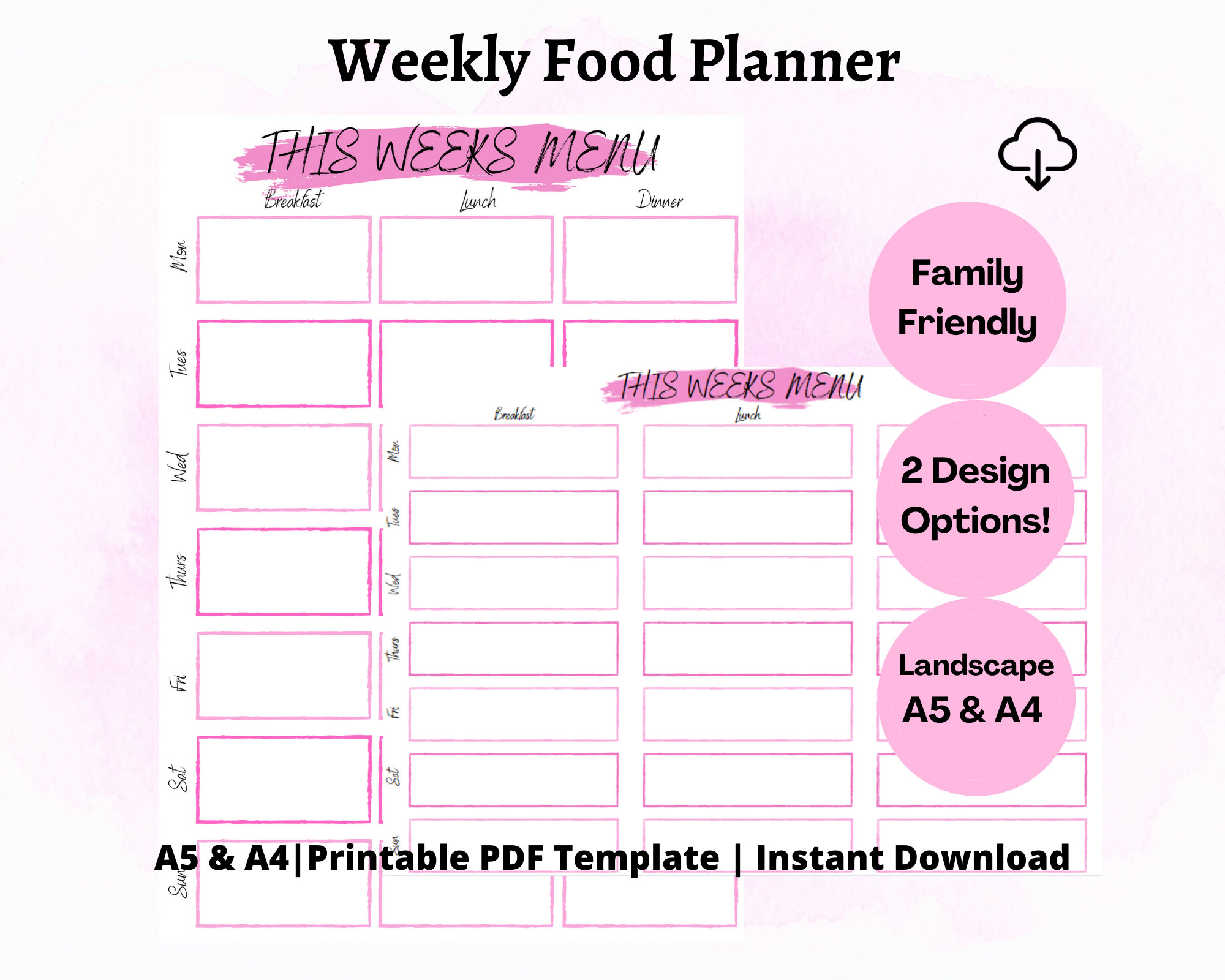Printable Weekly Meal Planner Template, Instant Download, PDF Pink Weekly Menu Planner, Dinner Planner A4, A5 - Etsy printable-weekly-meal-planner-template-instant-download-pdf-pink-weekly-menu-planner-dinner-planner-a4-a5-etsy