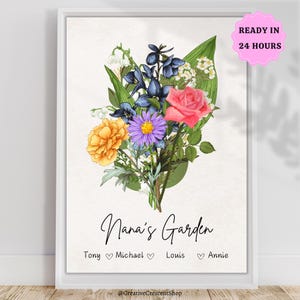Custom Birth Flower Family Bouquet Print - Personalized Gift for Mom - Birth Month Flower Art - Cute mothers day Gift for Her