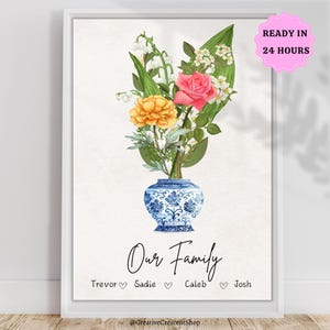 Birth Flowers Family Bouquet Print - Mothers Day Gift for Grandma - Custom Birthday Gift for Mom - Personalized Digital Art