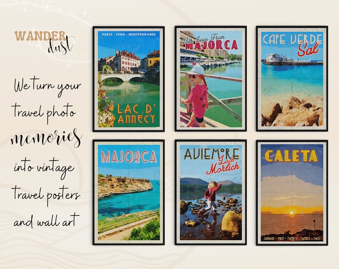 Your Photo as Vintage Travel Poster, Vintage Travel Art and Wall Art. Custom Photo Gift.