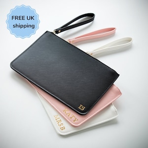 Personalisierte Clutch Tasche, Folie geprägt, Geschenke für sie, Trauzeugin, Brautjungfer Beutel, Hochzeitstasche, Brautpartygeschenk, individuelle Initiale