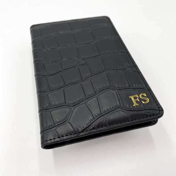 Personalised Passport Holder Black Croc Leather | Travel Gift, Honeymoon/Bridesmaid Gift, Passport Cover, Gifts for Her Him