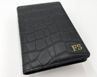 Personalised Passport Holder Black Croc Leather | Travel Gift, Honeymoon/Bridesmaid Gift, Passport Cover, Gifts for Her Him