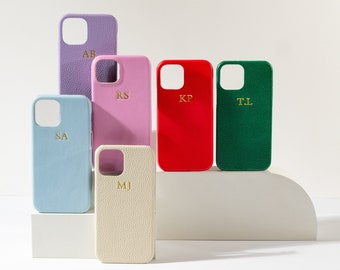 Custodia in pelle personalizzata iPhone 13 Pro Max, custodia personalizzata per iPhone 13, custodia per telefono con iniziali, pelle di ciottoli vegana monogramma, 13 mini, 13 Pro