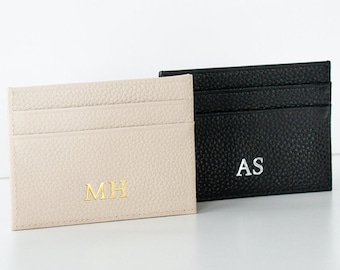 Personalised Leather Card Holder, Card Wallet, Card Case, Custom, Monogram, Initials, Bridesmaid Wedding Birthday Gifts Vegan