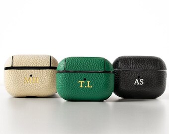 Personalisierte Schwarz Beige Grün Echtleder AirPod Case Cover | AirPod 1/2, AirPod Pro, AirPod 3,Schützende,Monogramm personalisierte AirPods