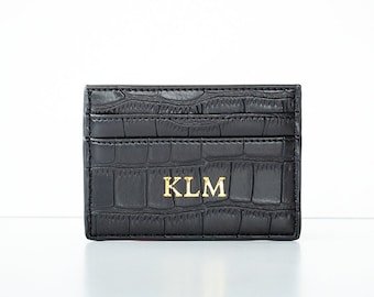 Personalised Leather Card Holder, Croc, Saffiano, Pebble Leather Credit Card Holder Wallet Purse Monogram Initial, Bridesmaid or Eid Gift