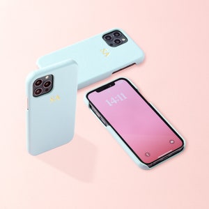 Personalised Baby Blue iPhone Case, Vegan Leather Blue Phone Case, Custom Initial Phone Case, Personalized Case, iPhone 14 Case, 14 Pro, 13