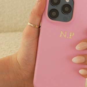 Personalisierte rosa Handyhülle, Leder Handyhülle, benutzerdefinierte iPhone Hülle, iPhone 15 Hülle, 15 plus, 14 Pro Max, 13 mini, 12 Bild 2